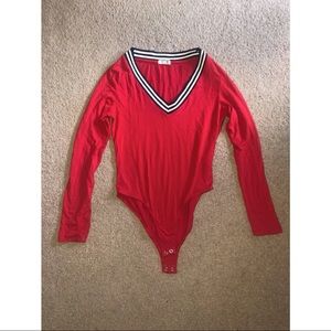 Red deep v neck bodysuit red medium